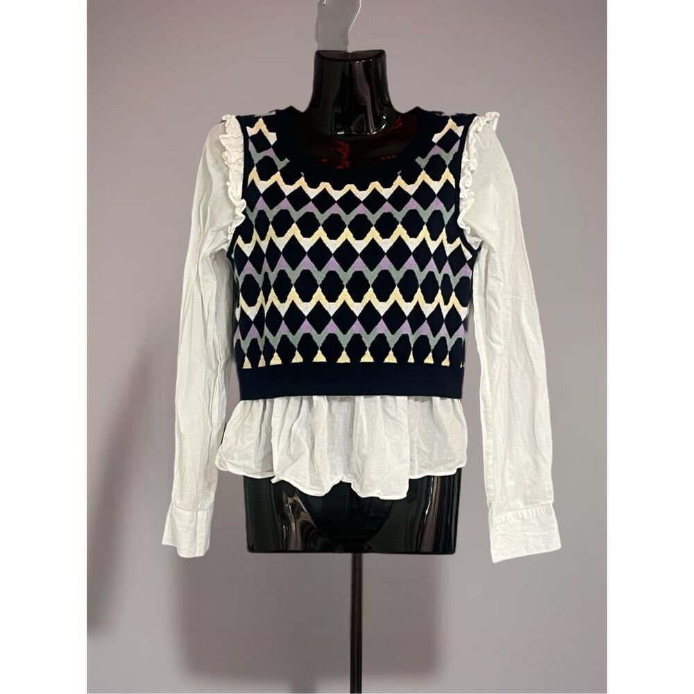 Maeve By‎ Anthropologie One Piece Vest & Blouse Sz S Academia, Preppy, Old Money